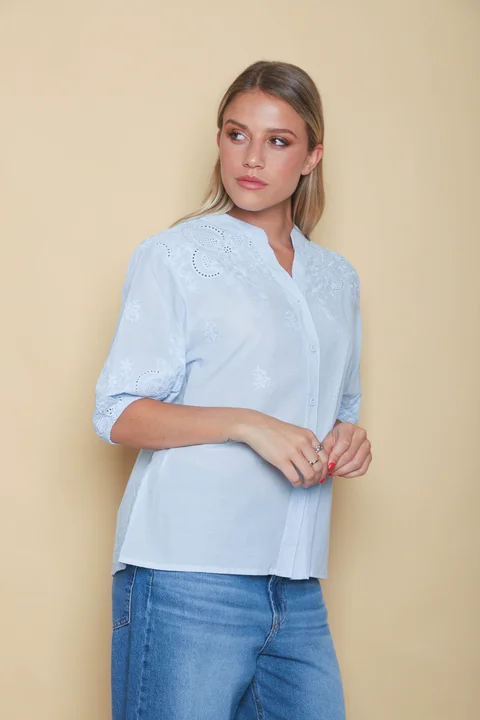 Blusa MAURA Broderie Bordada c/ Puño y Manga 3/4 GU0335