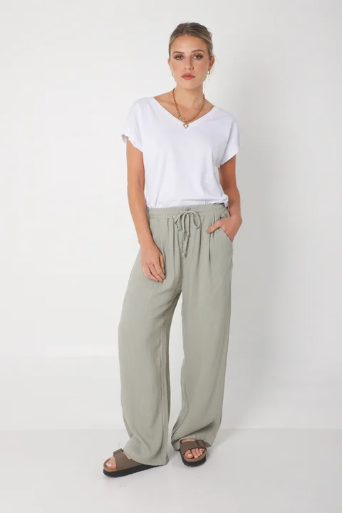 Pantalón MARE de Lino con  Tiras Bolsillos GU0332