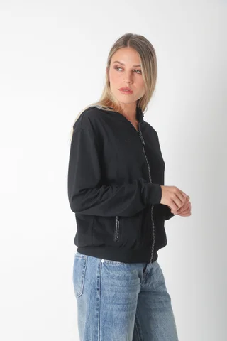 Campera Siena Black Algodon con Cierres con Brillos GUK166 - Vista 5