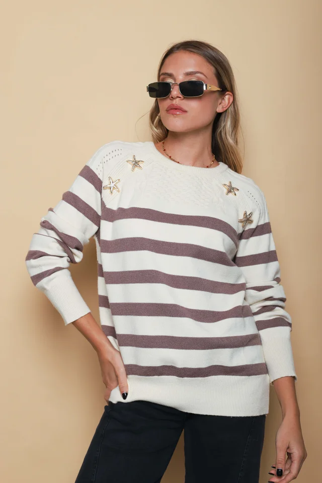 Sweater GINETTE Rayado c/aplique GUL848  