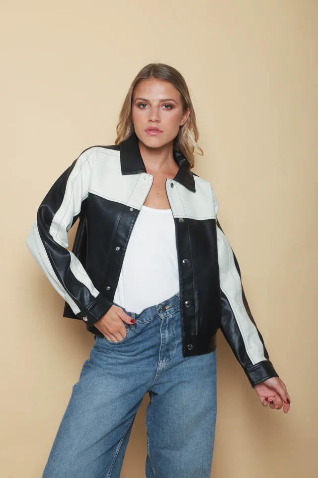 Campera California Black Ecocuero Combinada GUK2042