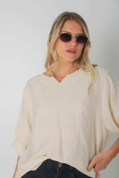 Blusa GANHA de Lino c/Bordado GU0326