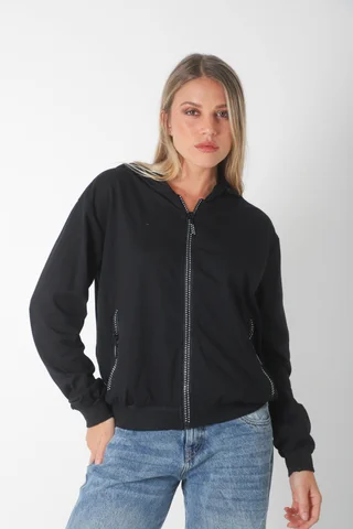 Campera Siena Black Algodon con Cierres con Brillos GUK166 - Vista 1