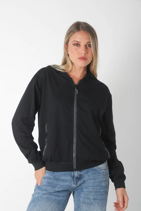 Campera Siena Black Algodon con Cierres con Brillos GUK166