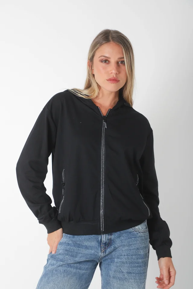 Campera Siena Black Algodon con Cierres con Brillos GUK166