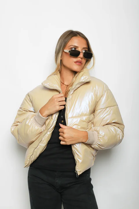 Campera Puffer Beige Metalizada Velvet GUK2039
