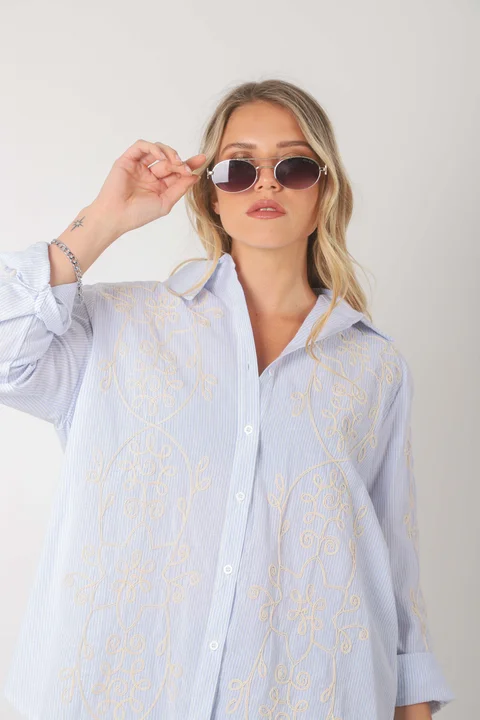 Camisa VOIRE  Rayada Bordada GU0547