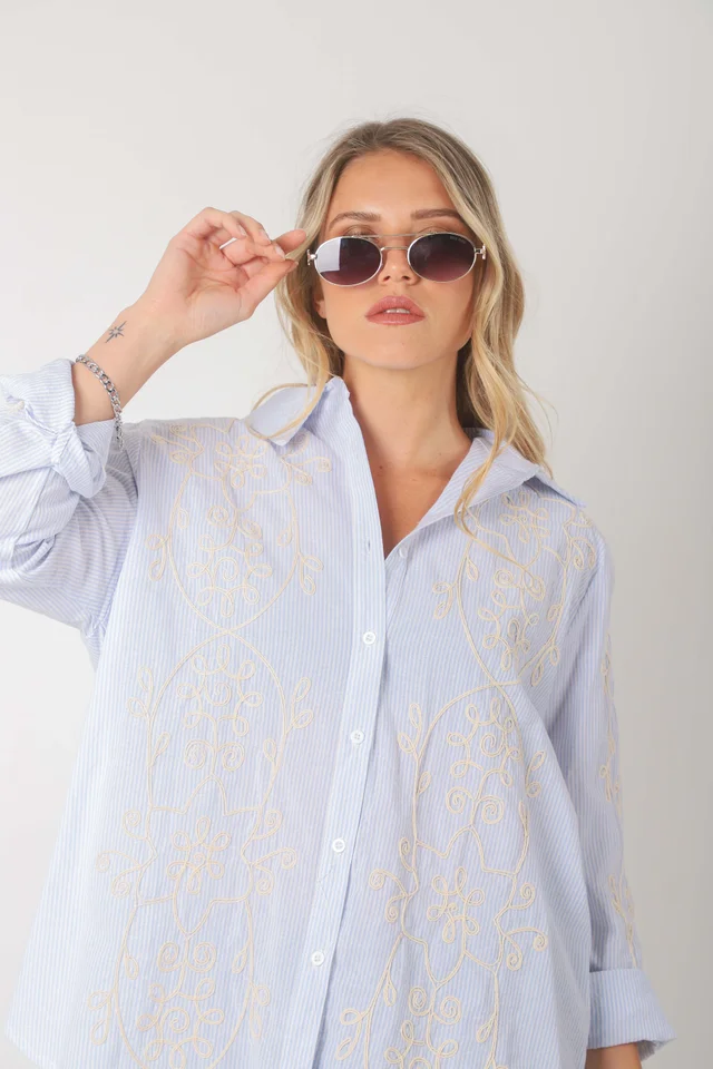 Camisa VOIRE  Rayada Bordada GU0547