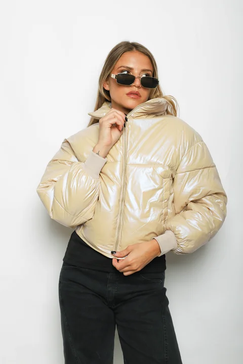 Campera Puffer Beige Metalizada Velvet GUK2039