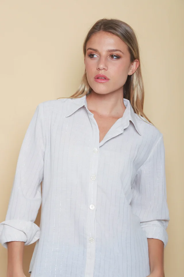 Camisa BANERY de Lino Raya Lurex Botones c/ Brillo GUK70186