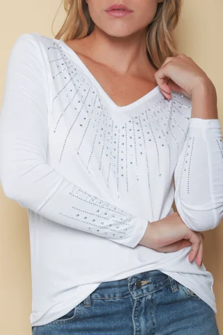 Remera ABIGAIL Escote V con Strass GU919309 - Vista 4