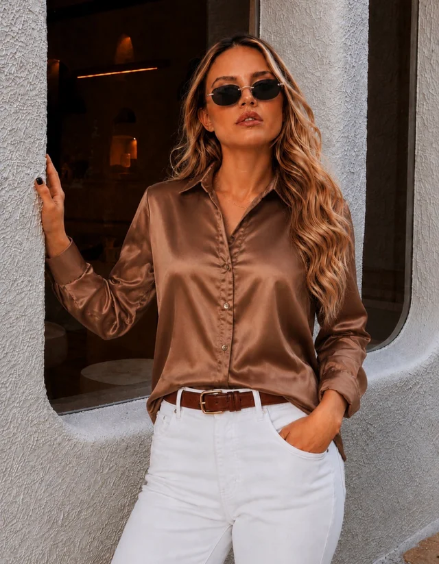 Camisa ZELENI Saten c/ Tiras para atar Atras GUK70282