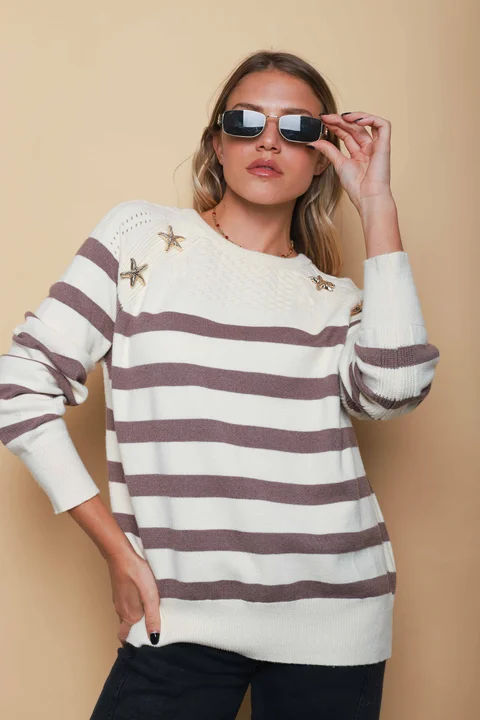 Sweater GINETTE Rayado c/aplique GUL848  