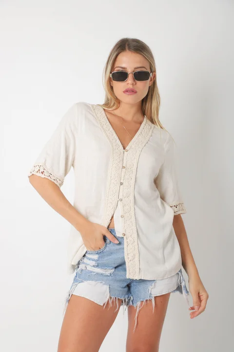 Blusa CARTER Lino c Guarda Crochet GU0528