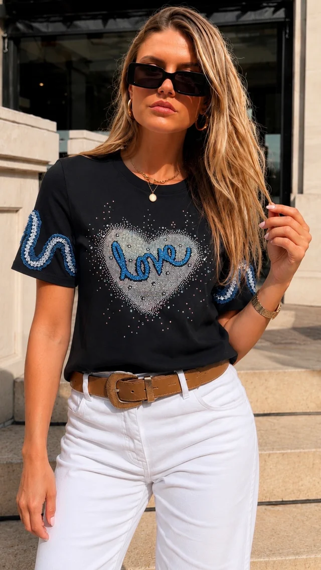Remera BLUE LOVE STRASS GU7490
