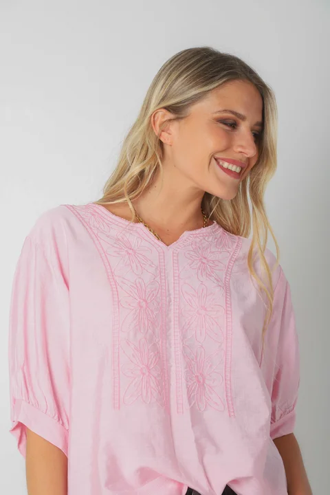 Blusa GANHA de Lino c/Bordado GU0326