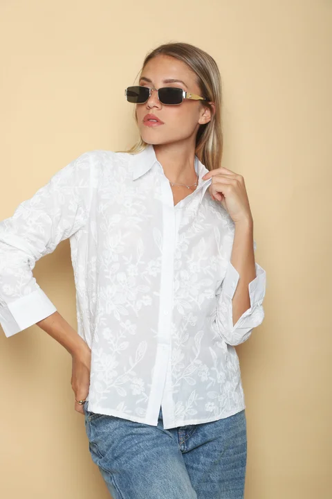 Camisa FINI FLOREADA con Hojas Bordadas GUK70227