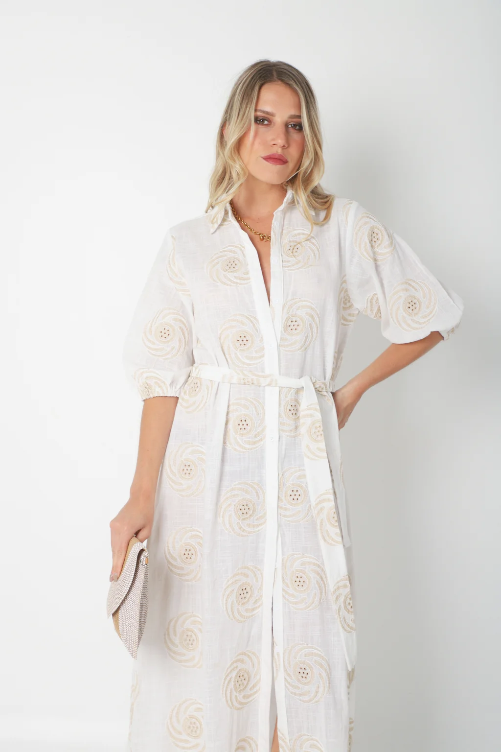 Vestido KOSAMUI Camisero de LINO Bordado GU250108