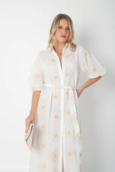 Vestido KOSAMUI Camisero de LINO Bordado GU250108