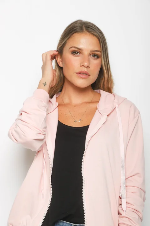 Campera Siena Beige Algodon con Cierres con Brillos GUK166