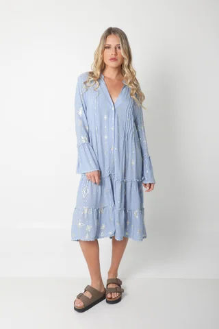 Vestido CINDERELA POPLIN ESTAMPADO  c/ recortes y volados GU4669 - Vista 4