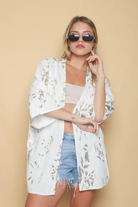 Kimono RADISON de LINO BORDADO c/Lentejuelas GU5171