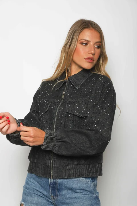 Campera Jean Vakz con Cierre y Strass GU70014