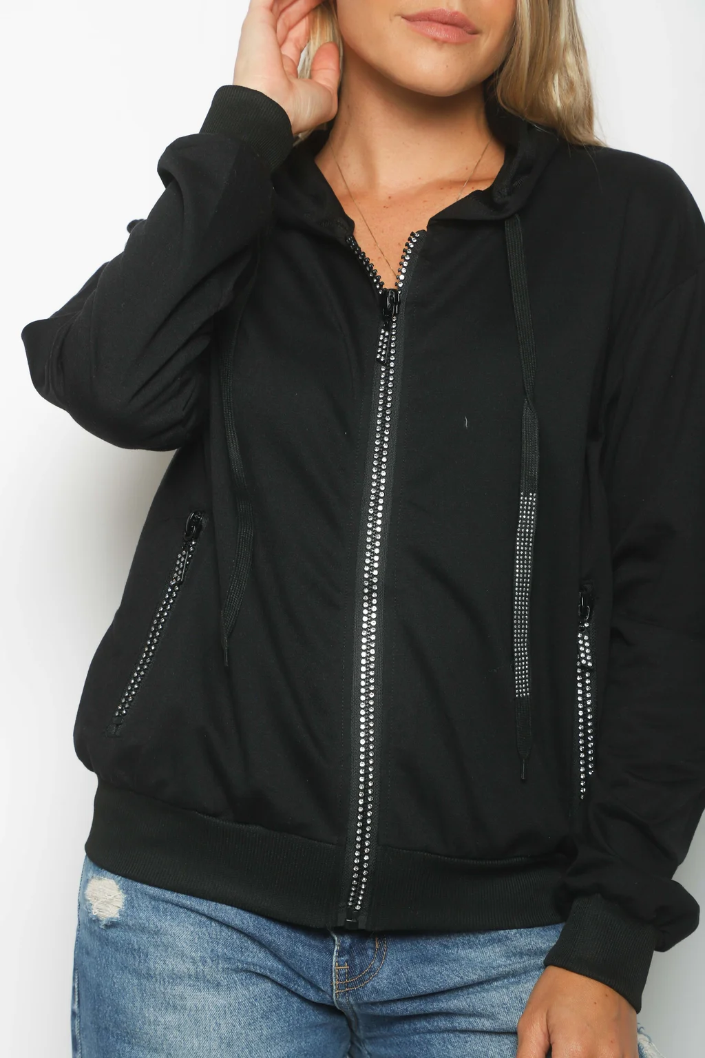 Campera Siena Beige Algodon con Cierres con Brillos GUK166