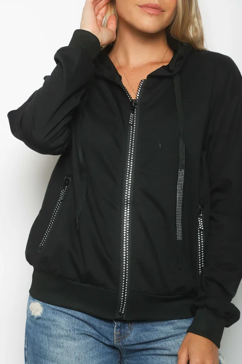 Campera Siena Beige Algodon con Cierres con Brillos GUK166