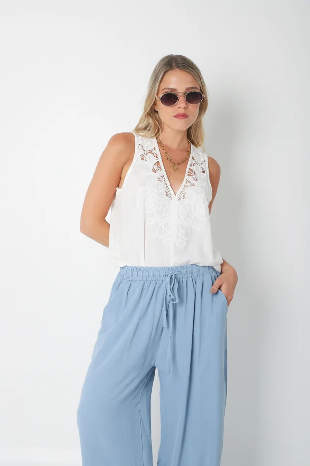 Musculosa LIBERTY de Lino BORDADA GU2525