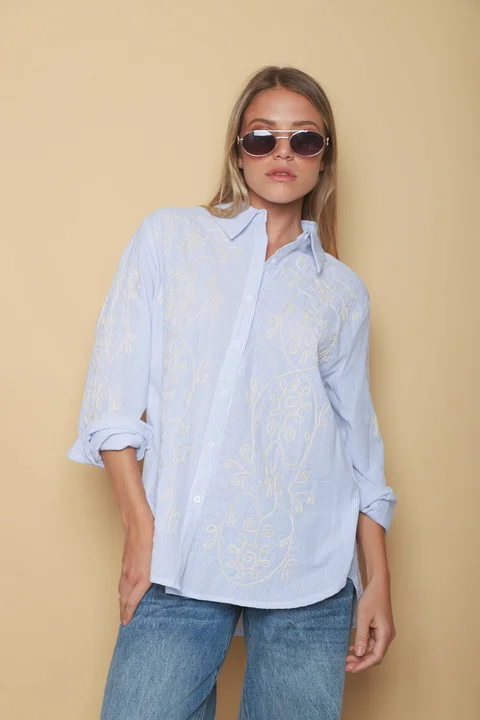 Camisa VOIRE  Rayada Bordada GU0547