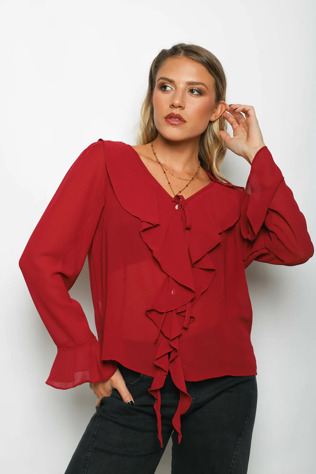 Blusa TITA Gasa c/Volados GUV60