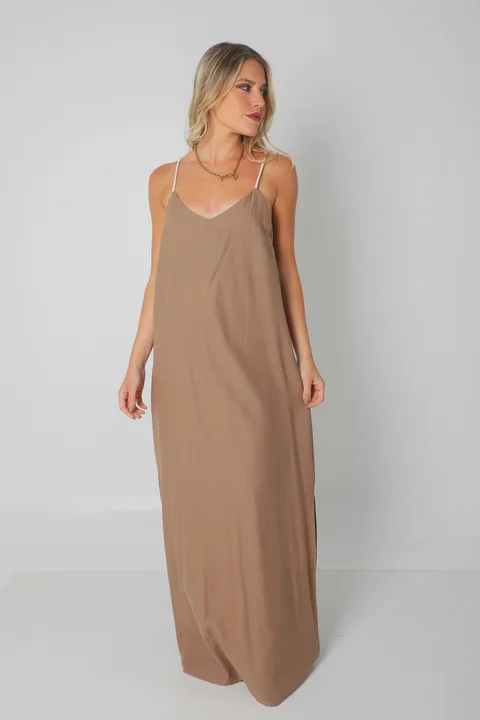 Vestido SARIS Lino Con Cordon y Tajo GU2524