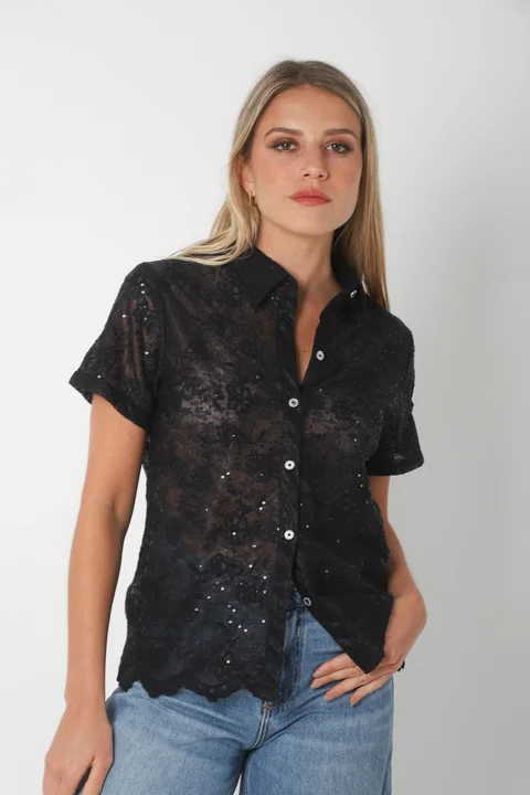 Camisa NARA c/ Lentejuelas Bordada GU5169