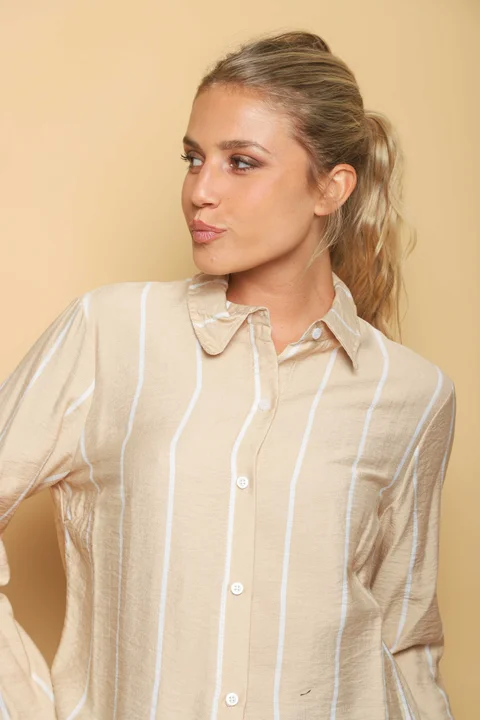 Camisa Freda Crepe Raya Intercalada