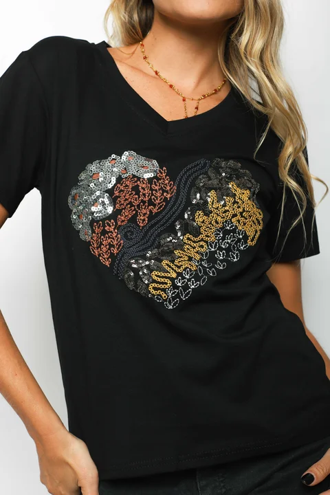 Remera LOVE YOU CORAZON Lentejuelas GUJ5211