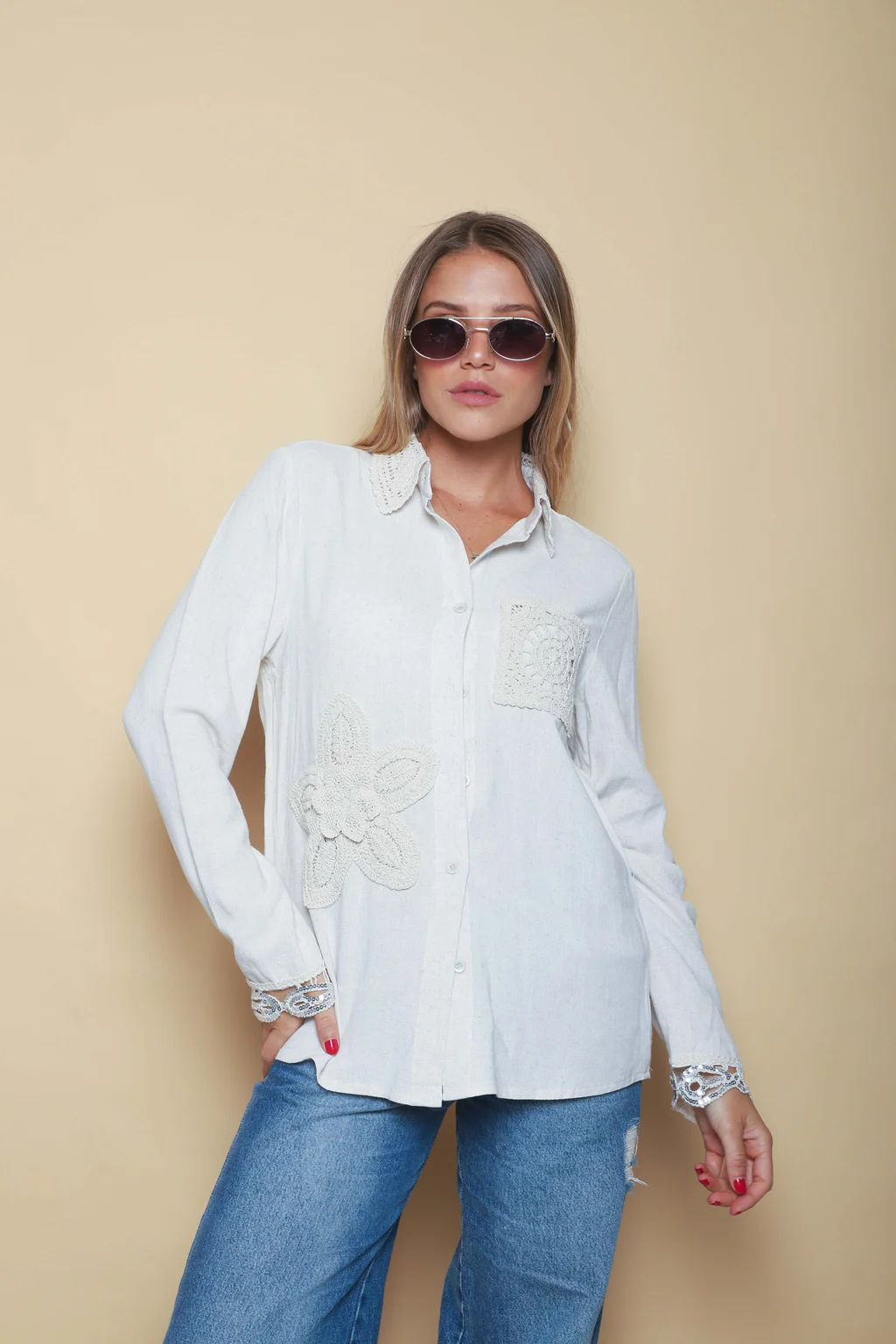 Camisa BIELA LINO c/Crochet GU250116
