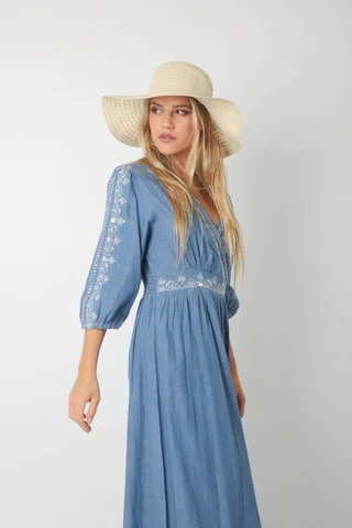 Vestido EMPERATRIZ Jean Cruzado c/Bordado (ru0560) - Vista 5