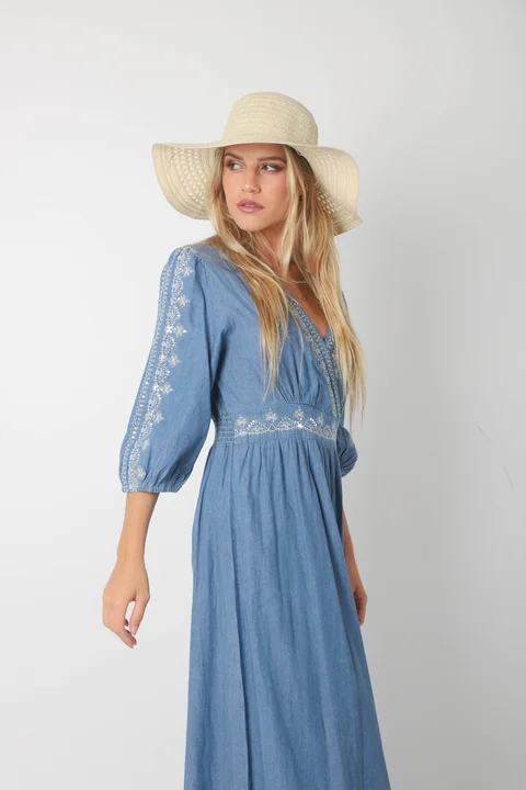 Vestido EMPERATRIZ Jean Cruzado c/Bordado (ru0560)