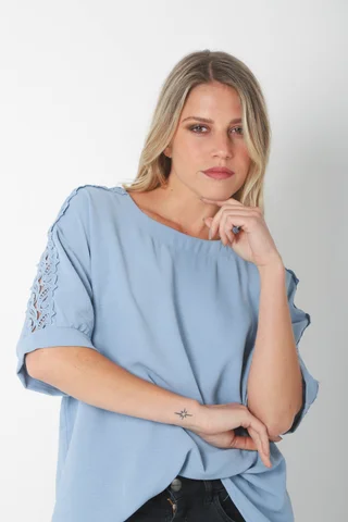 Blusa SERE Amplia Creppe c/ Puntilla en Hombros y Mangas GU0329 - Vista 6