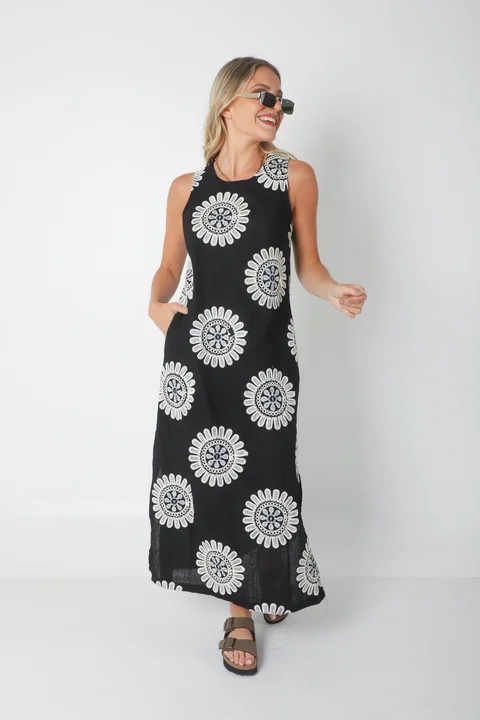 Vestido CIRUS Lino Bordado c/ Bolsillos GU250109