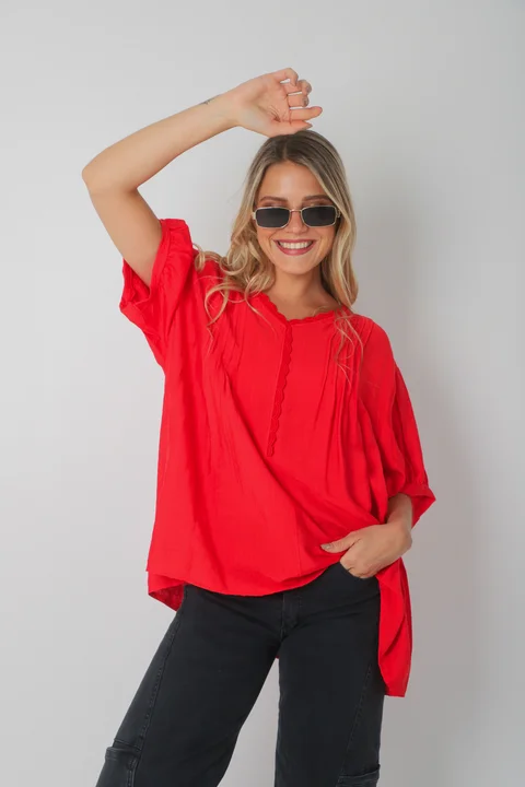 Blusa AMARE Lino c/ puntilla GU0334