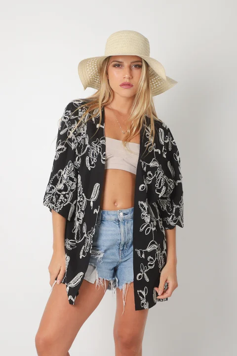 Kimono RADISON de LINO BORDADO c/Lentejuelas GU5171
