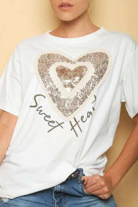 Remera SWEET HEART c/ Lentejuelas Bordadas GU1003