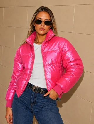 Campera Puffer Metalizada Velvet Pink GUK2039 - Vista 1