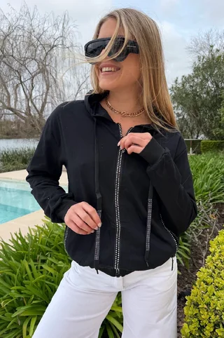 Campera SIENA Black Algodon con Cierres con Brillos GUK166 - Vista 6
