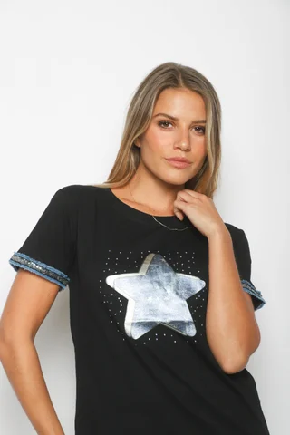Remera AZZURA STAR C/ Relieve y Strass GU5117 - Vista 3