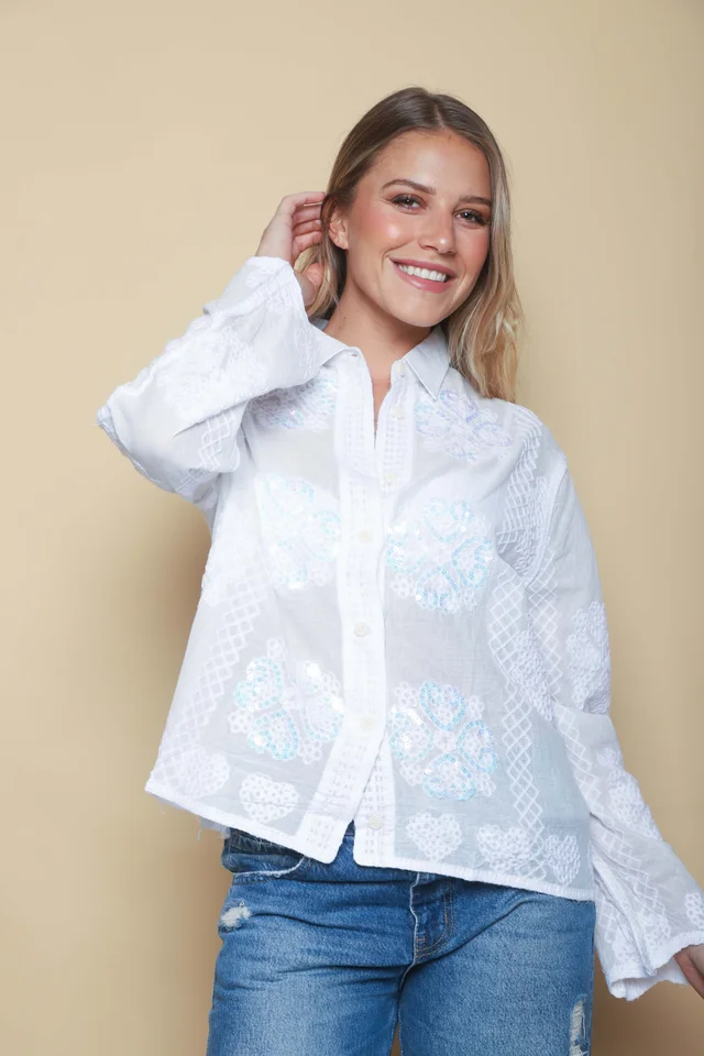 Camisa FEMME Bordada con Lentejuelas GU8000
