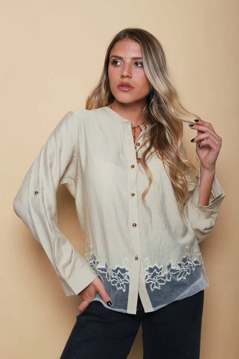 Camisa VINAR Cuello Mao Bordada con Tul GU0336