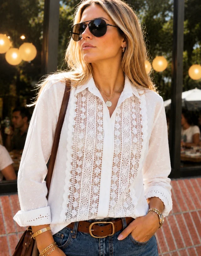 Camisa PLUMETI con Flores Caladas GUK4112